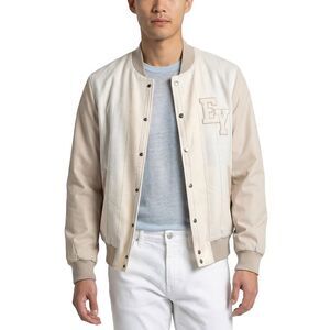 Eleventy Mens  Leather-Trim Linen, Wool & Silk-Blend Bomber Jacket